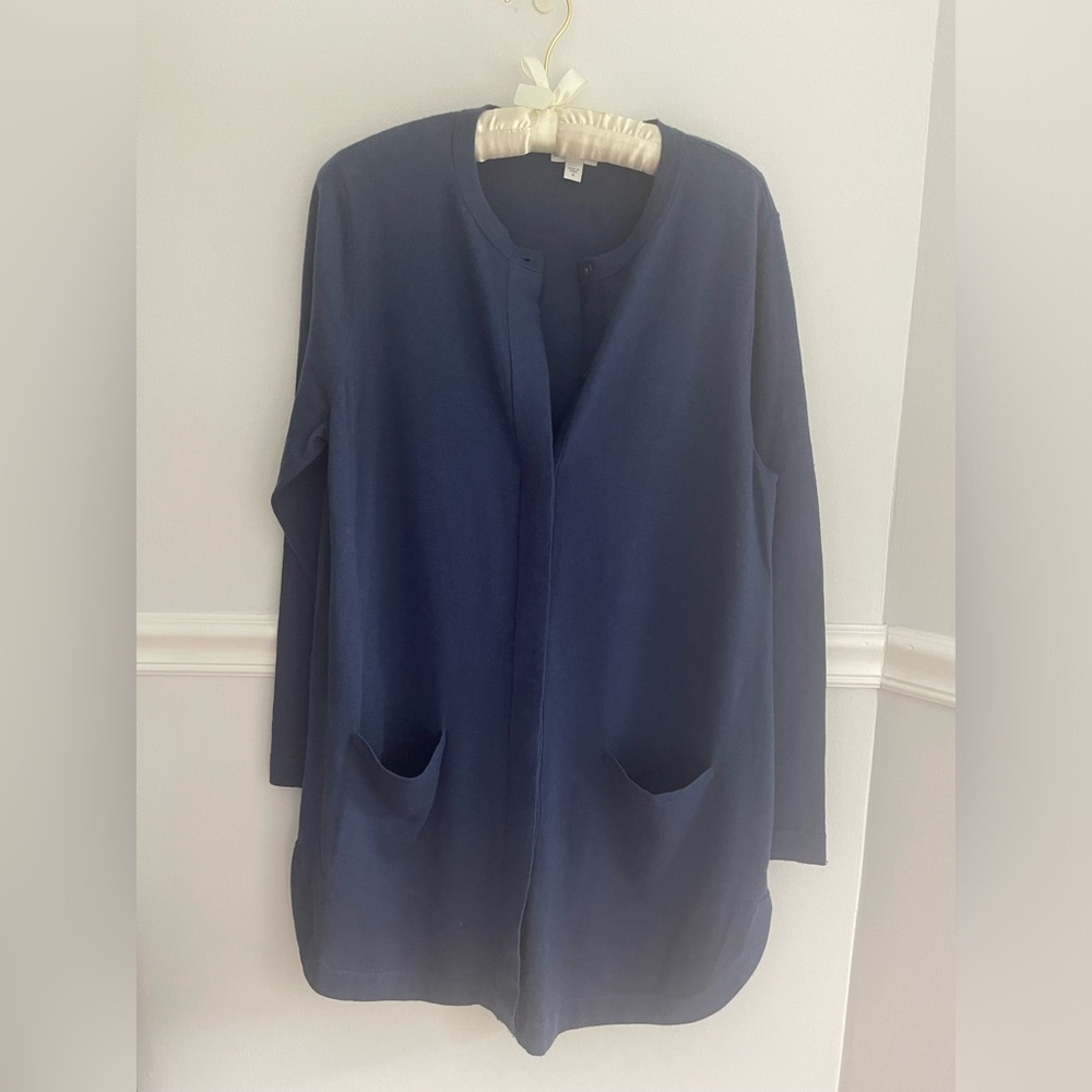 J Jill Blue Long Cardigan sweater Duster Wool M